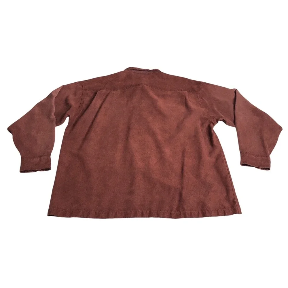 Vintage 90s Van Heusen Soft Suede Shirt Men XL Maroon Flap Pocket Outdoor Grunge